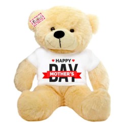 2 feet peach teddy bear wearing Happy Mothers Day T-shirt